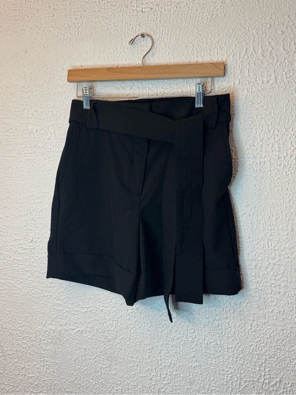 Rachel Zoe Black High-Waist Tie Belt Shorts